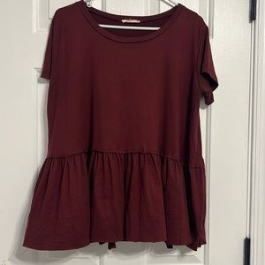 Boutique | red burgundy entro Peplum Top